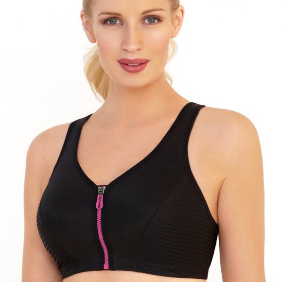 Glamorise SPORT Bra 42B (HIGH-IMPACT) Wicks! (RACERBACK) T-Back Zip-Up Black NEW - Picture 15 of 16